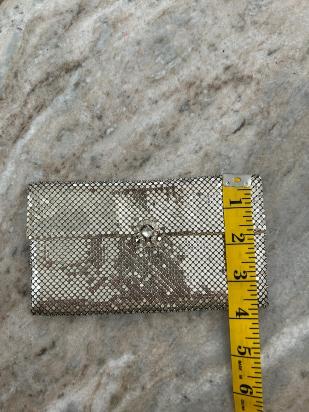 Vintage Whiting & Davis Silver Mesh Evening Bag Silver w/cubic zirconia closure - Picture 14 of 16